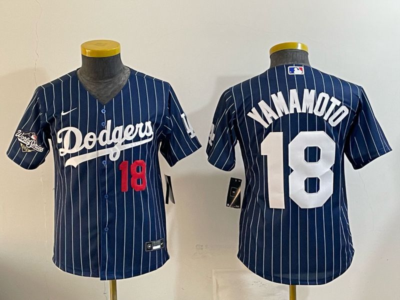 Youth Nike 2026 Los Angeles Dodgers #18 Yamamoto Blue Stripe Game MLB Jersey 12119